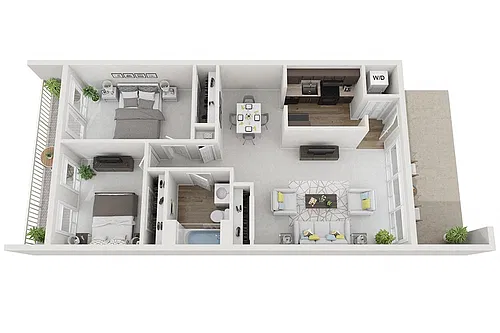 Floor plan Two Bedroom One Bath 2A