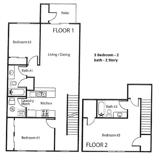 Floor plan 3 Bedroom 2 Story Townhome