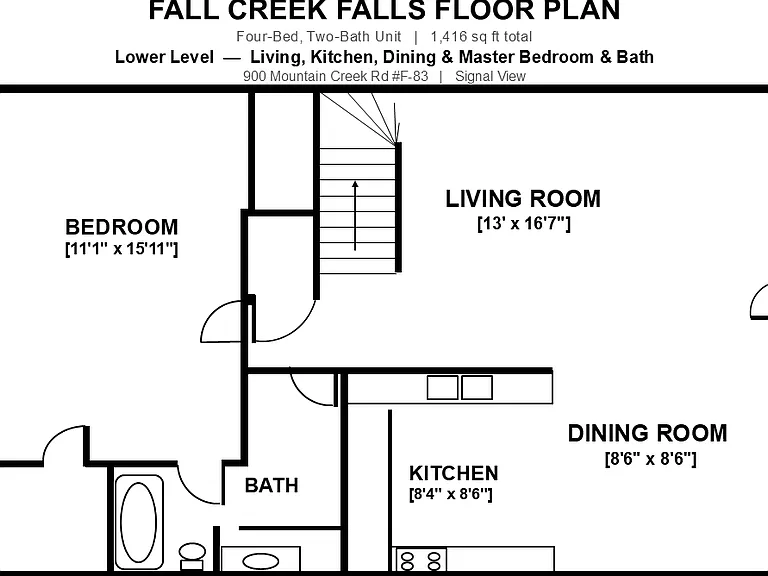 Floor plan for main (lower) level room layout reference. Rendering may not be precisely to scale.