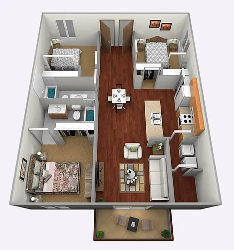 Floor plan 3 Bed, 2 Bath