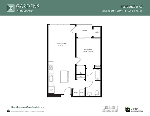 Floor plan One Bedroom Apartment with Patio B-A3