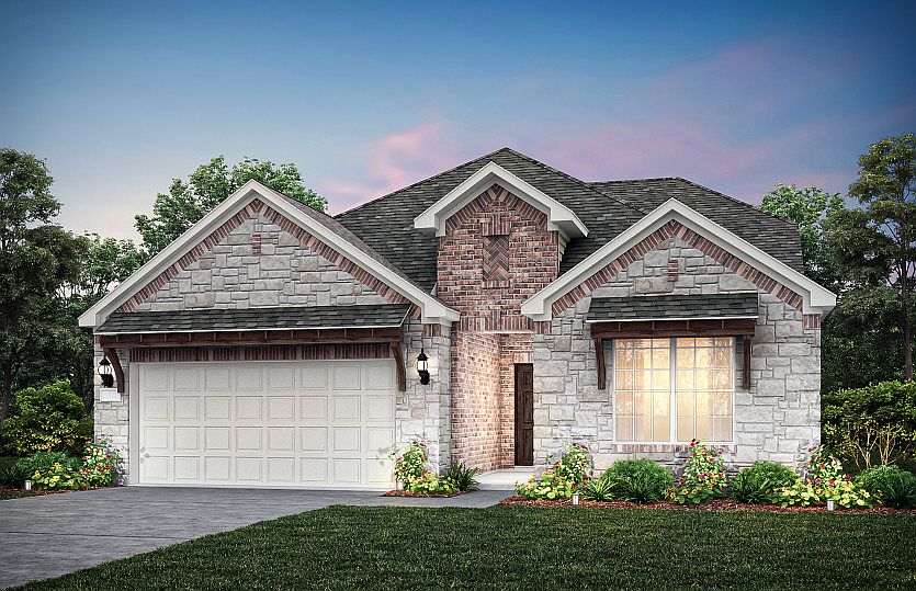 Exterior D with stone and a 2-car garage with storage space
