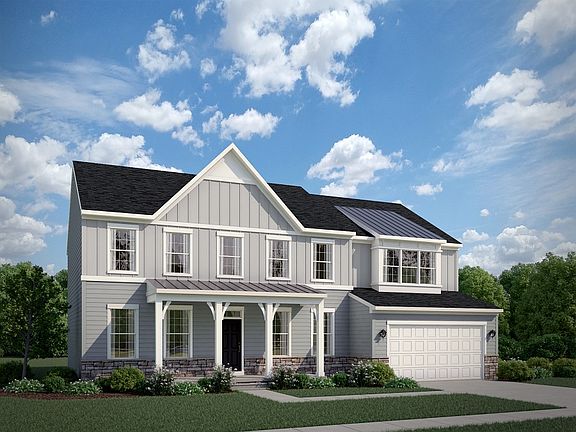 Farmhouse with Stone Metal Porch Roof