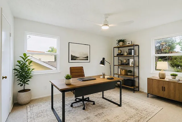 Bedroom 2- Virtually staged as a home office.