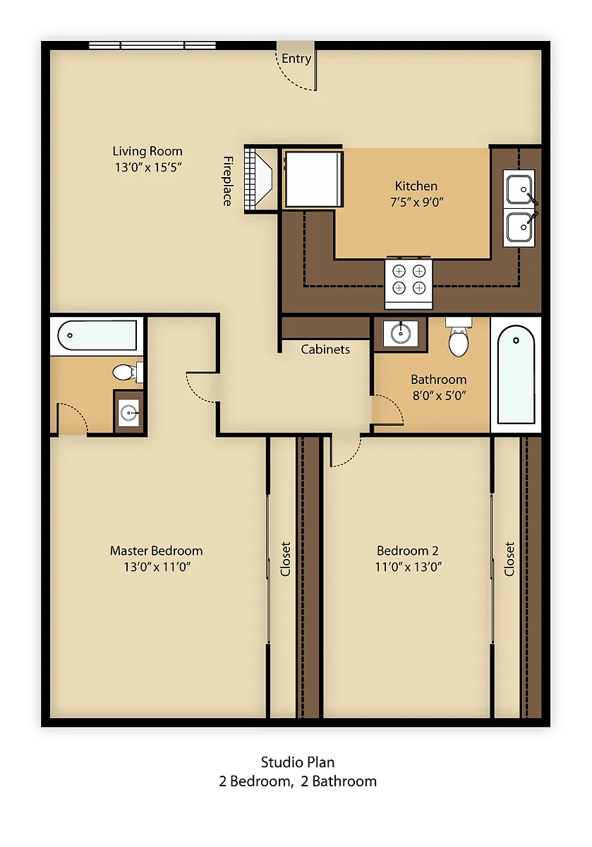 Floor plan lower level 2 Bedroom - 2 bath