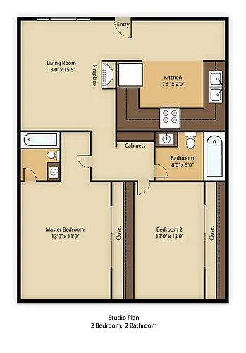 Floor plan lower level 2 Bedroom - 2 bath