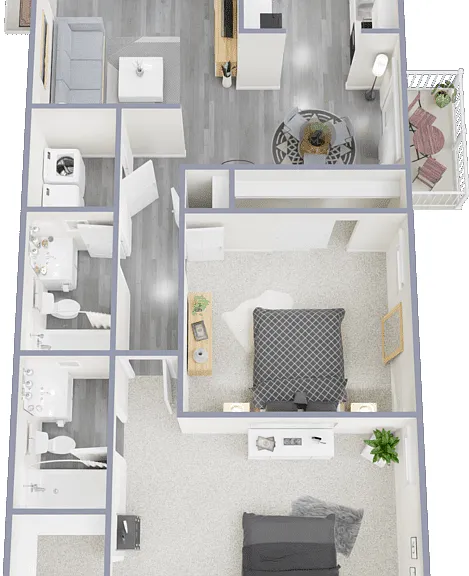 2 Bed 2 Bath Floorplan Diagram