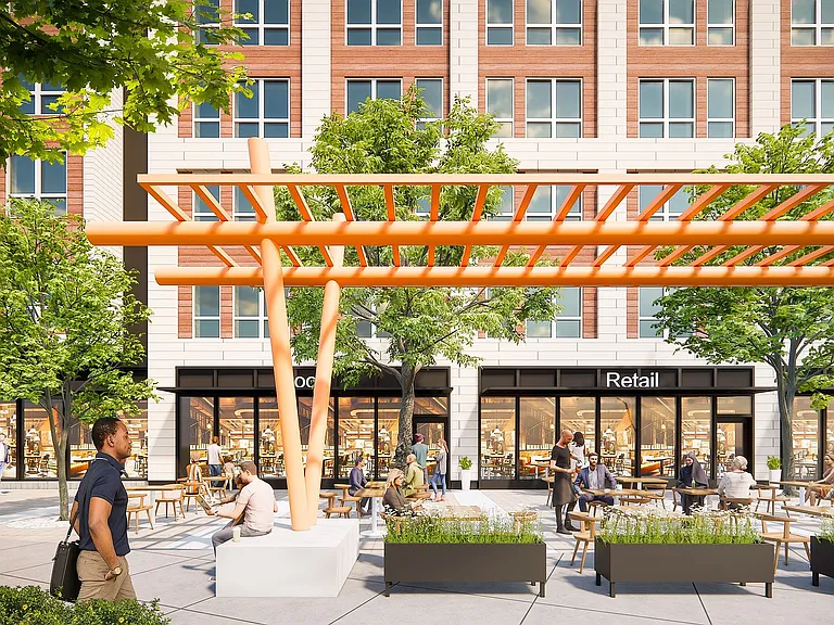 Rendering of outdoor retail plaza