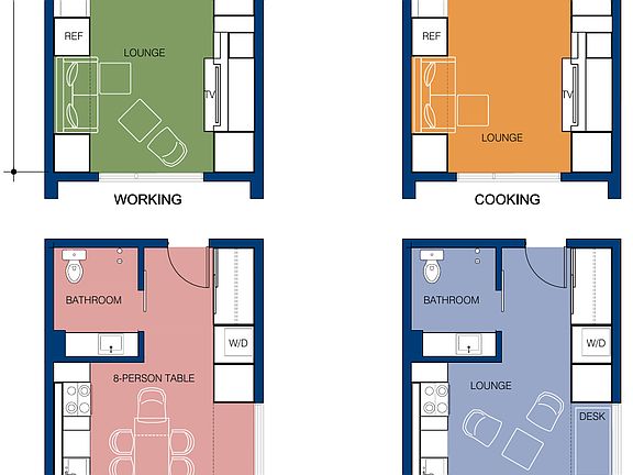 These newly constructed apartments are designed to be easily converted based on how the resident wishes to utilize their space (working, sleep, cooking, entertainment)