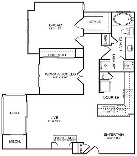 Floor plan 2 Bedroom, 1 Bathroom 956 SF 21