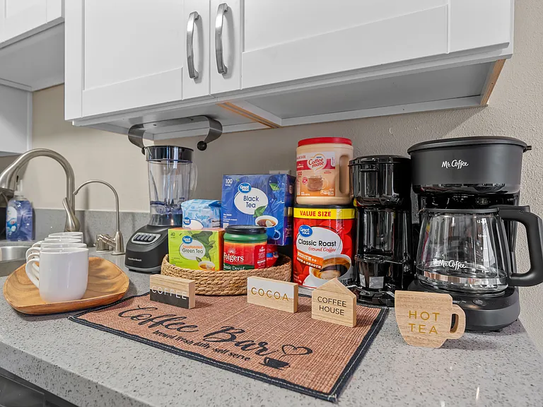 Everything you need for the perfect cup, all in one cozy coffee corner.