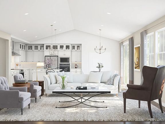 Great room with vaulted ceiling
