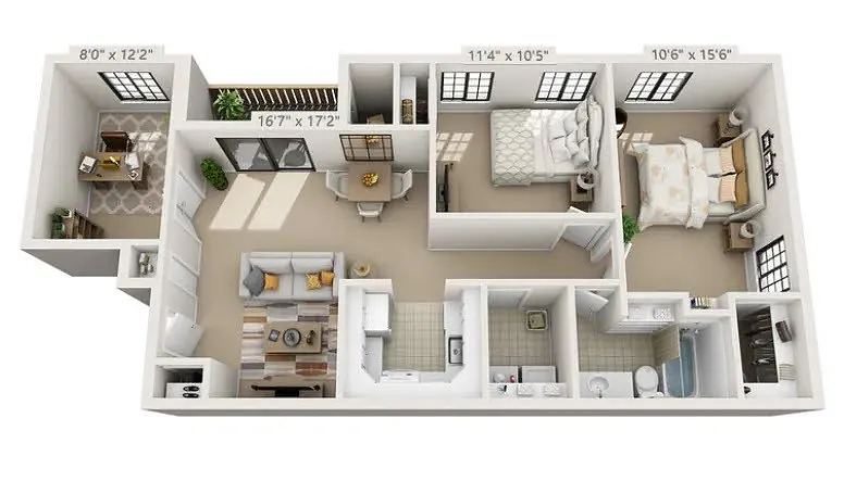 Floor plan 2BR - 1BTH DLX