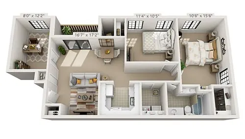 Floor plan 2BR - 1BTH DLX