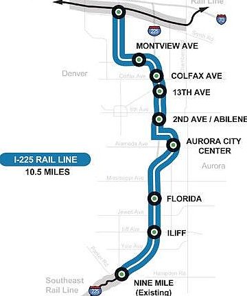 You have a 5 minute walk to Aurora City Center Rail