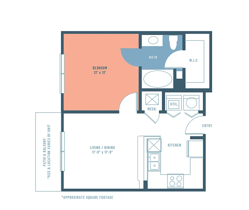 Floor plan 584 One Bed/One Bath Flat