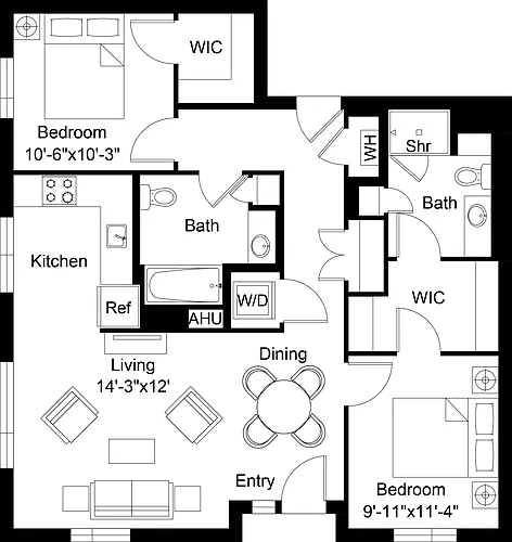 Floor plan 2 Bed/2 Bath-B22