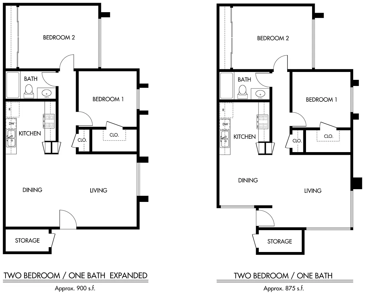Floor plan 2 Bedroom 1 Bath