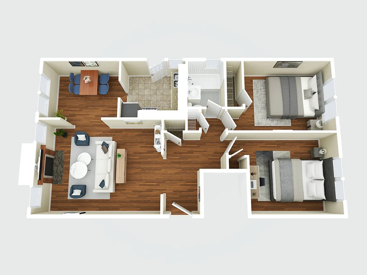Floor plan 2 Bedroom 1 Bath Type AB