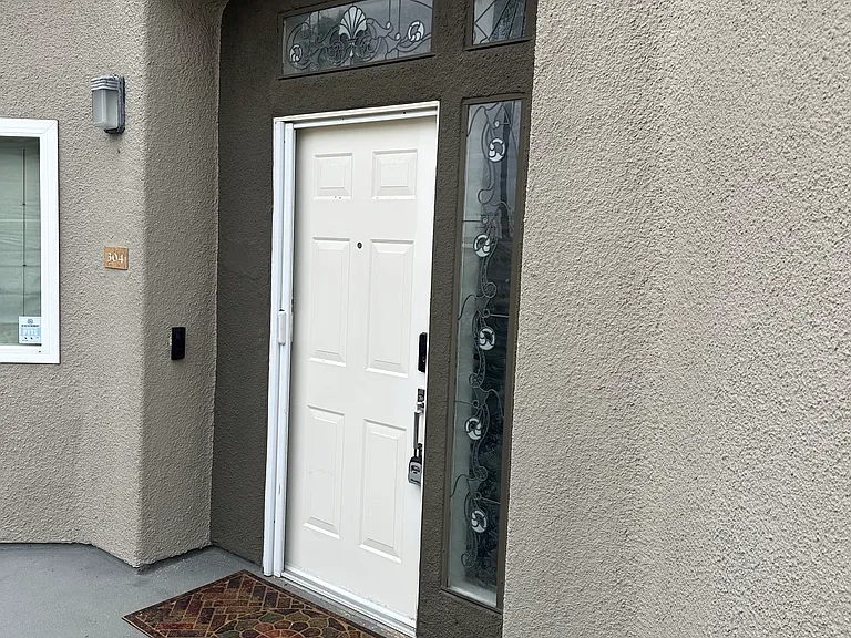 Front Door now complete with Plants and Stained Glass Surroundings for Decor