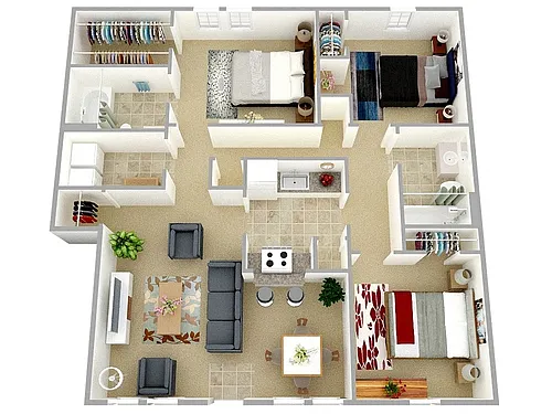 Floor plan Three Bedroom Two Bathroom 60% Phase I