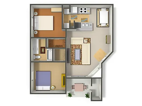 Floor plan 2 Bed, 1 Bath