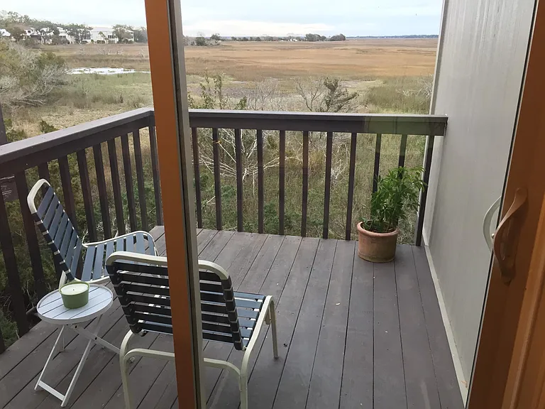 Deck #1 is great for the sunset when the sky shows pink and the grasses turn golden. Or morning coffee overlooking totally open views of nature east past Village Creek toward Sea Island barrier island.