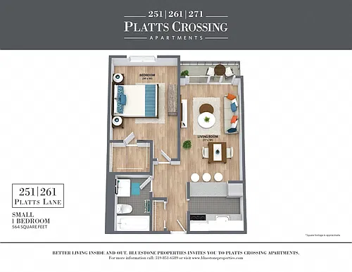 Floor plan 1 Bedroom Small 1 Bed 1 Bath 3