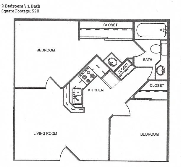Floor plan Two Bedroom One Bath