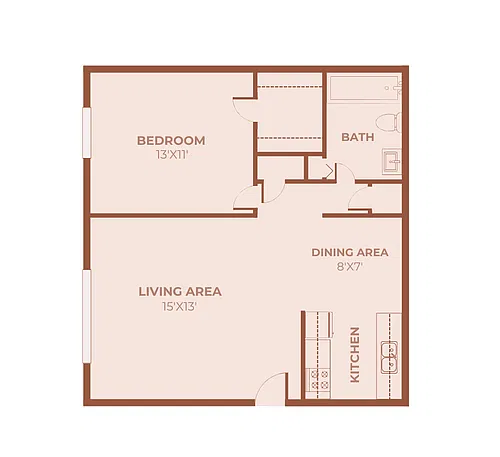 Floor plan 1 Bedroom, 1 Bath