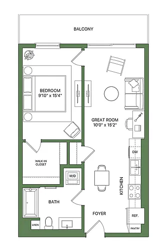Floor plan 1 Bed, 1 Bath - Apt A