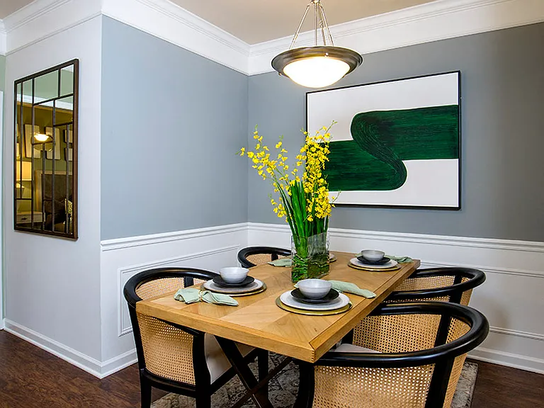 Dining Area with Crown Molding and Judges Panels