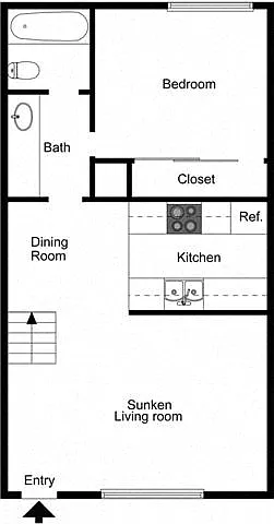Floor plan 1 Bedroom 1 Bath Split Level