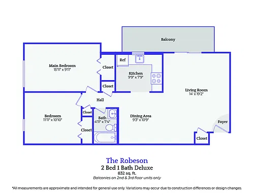 Floor plan The Robeson - 2 bedroom - deluxe