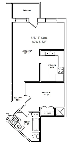 Floor plan A7 One Bedroom / One Bath