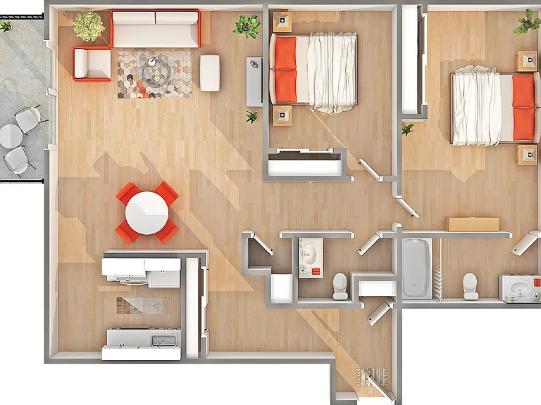 B2 | 2-Bedroom Floorplan B2 | 2-Bedroom Floorplan