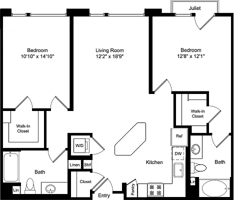 Floor plan Two Bed B1 with Juliet