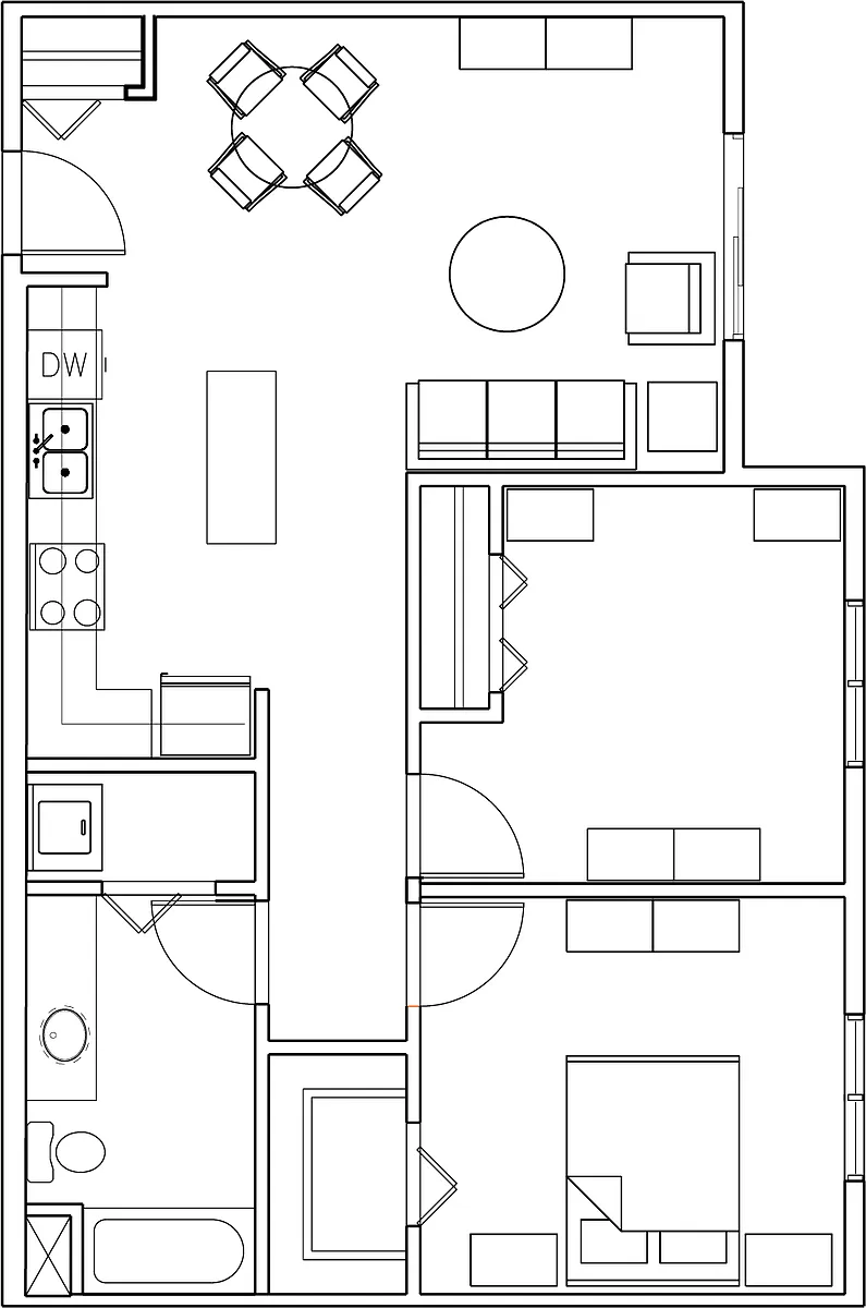 Floor plan 2 Bed 1 Bath (B1)