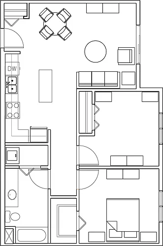 Floor plan 2 Bed 1 Bath (B1)