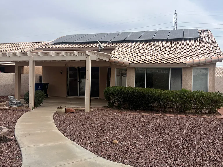 Back yard with solar panels