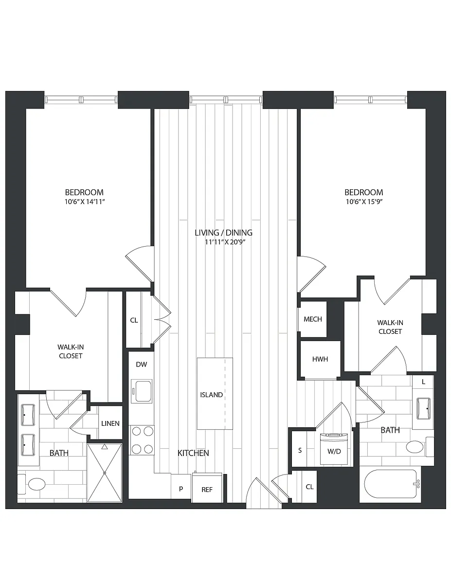 Floor plan 2 Bed/2 Bath-B1D