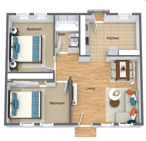 Floor plan 2 Bedroom - 1 Bathroom Garden