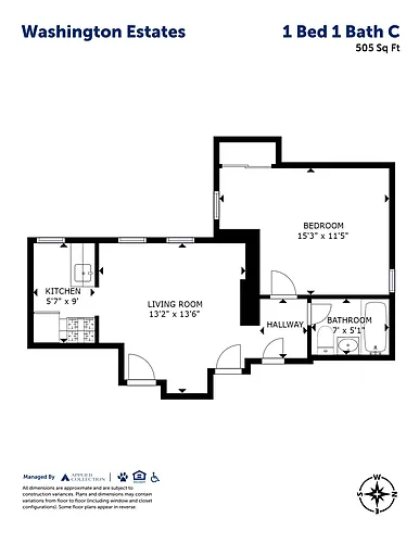 Floor plan 1 Bed 1 Bath C