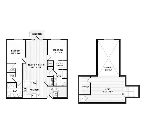 Floor plan B1a+L | 2 Bed | 2 Bath | Loft