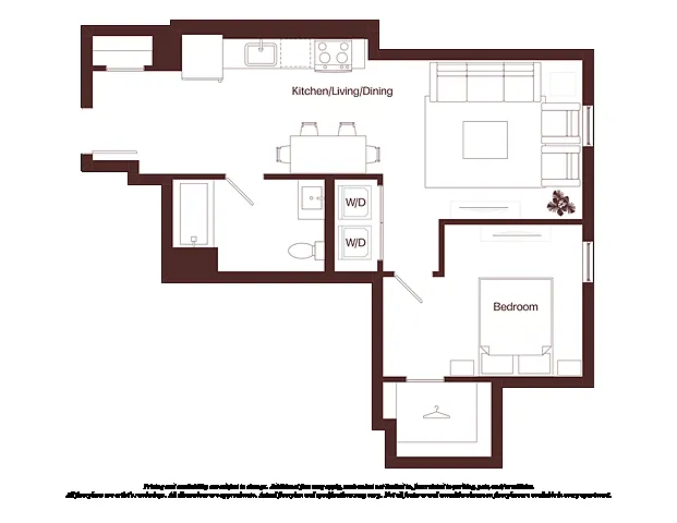 Floor plan 1 Bed - 1 Bath | a02a