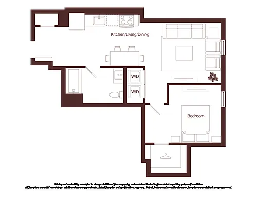 Floor plan 1 Bed - 1 Bath | a02a