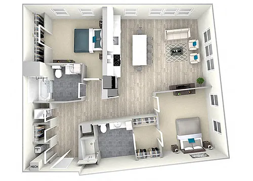 Floor plan 78bB8 Two Bed Two Bath