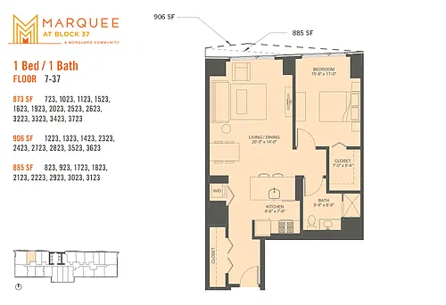 Floor plan 1 Bedroom x 23