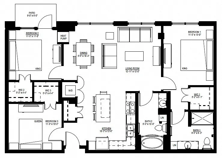 Floor plan Three Bedroom - H (60% - Live/Work Apartment)