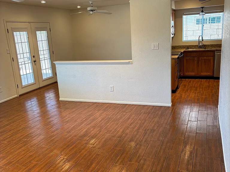 View from living into dining and kitchen